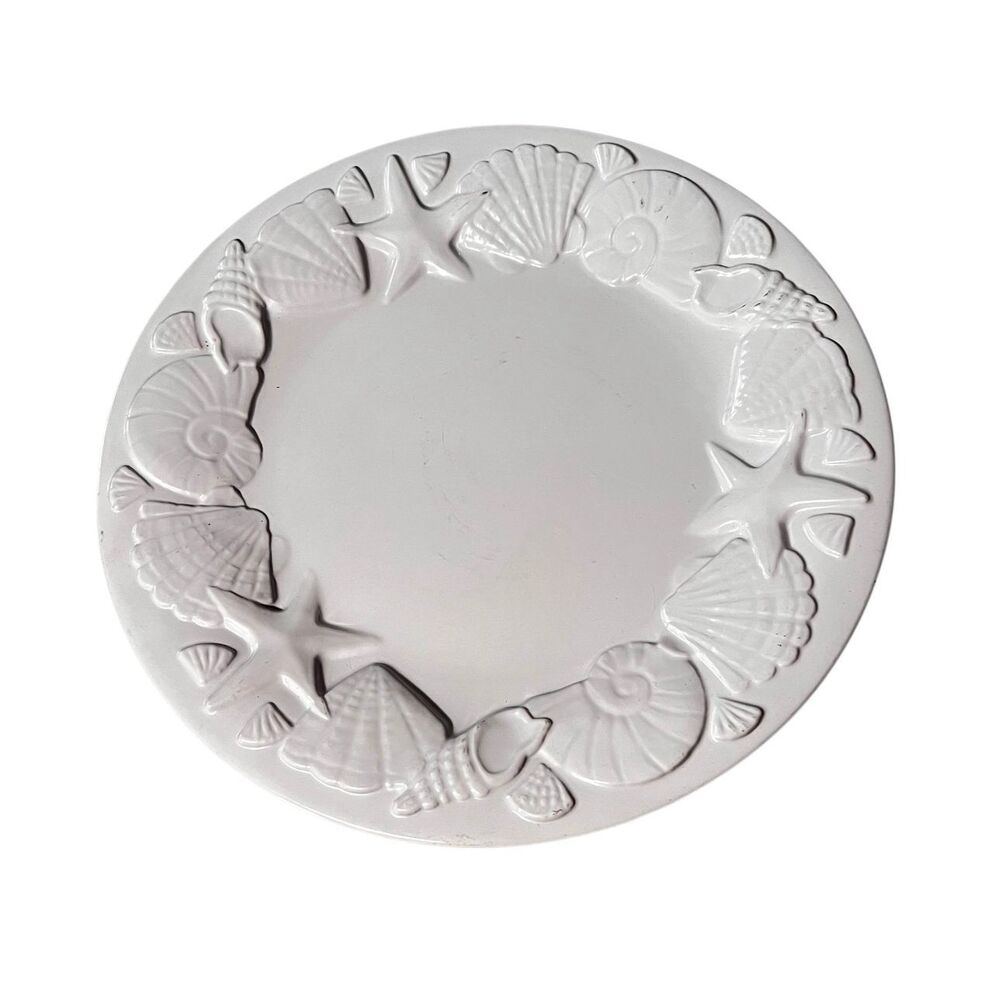 Home Casual Dinner Plate Shells Embossed Melamine White 11 inch
